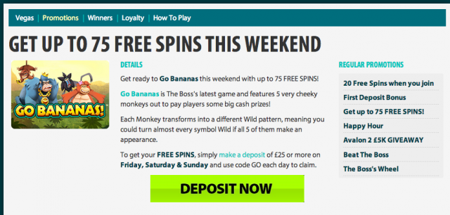 BGO 75 Free Spins on go bananas slot
